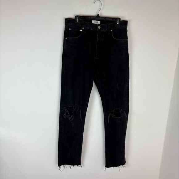 AGOLDE Cherie High Rise Straight Jeans Black Distressed Size 28 - Picture 4 of 7
